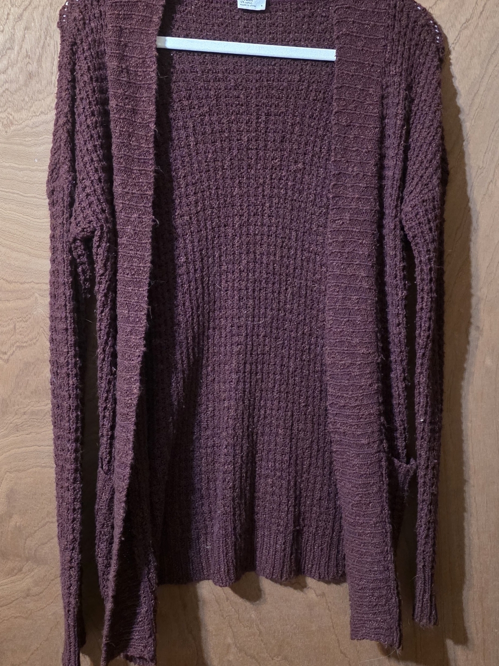 Open-Front Chunky Knit Cardigan - Burgandy